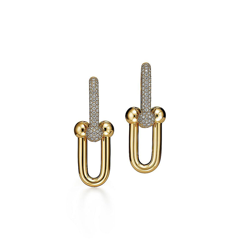 Link 18ct yellow gold diamond earrings