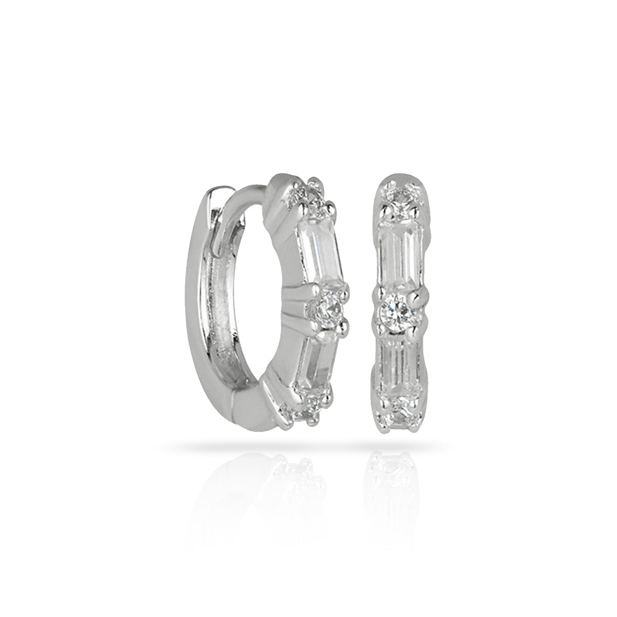 Cluster Baguette Huggies Sterling Silver